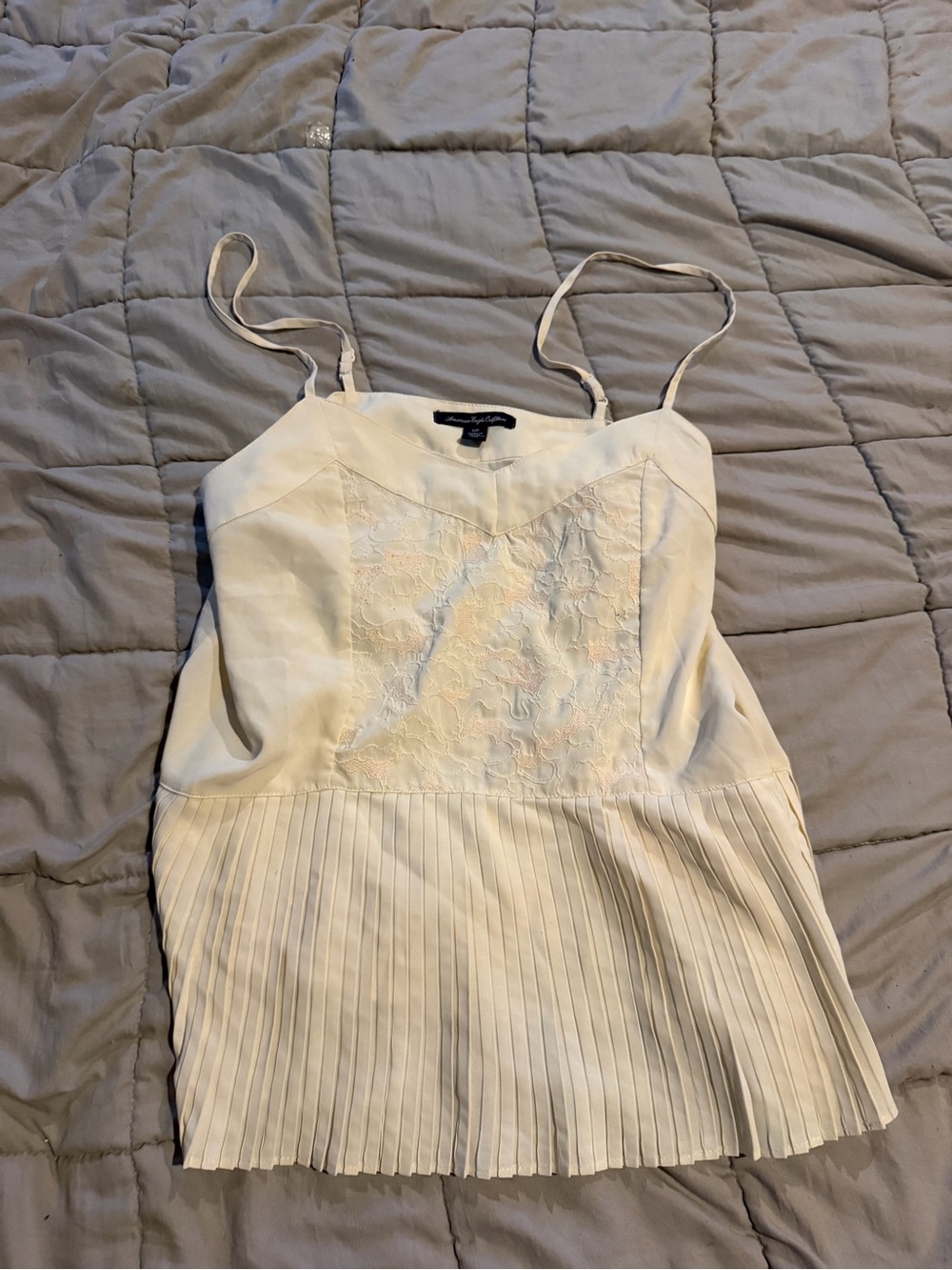 American Eagle Outfitters Cream Lace-Front Pleated Cami